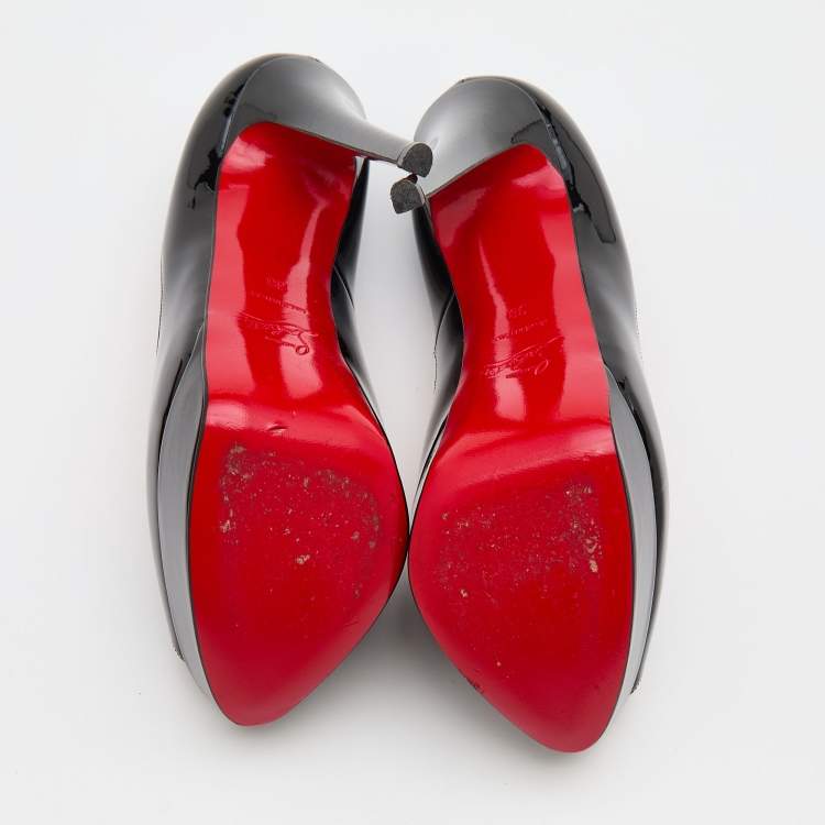 Pre Owned Christian Louboutin Black Patent Leather Lady Peep Toe Platform Pumps Size 38