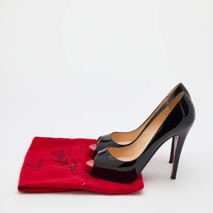 Pre Owned Christian Louboutin Black Patent Leather Very Prive Platform Pumps Size 38.5