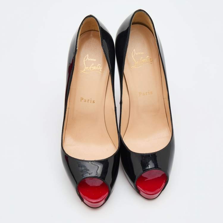 Pre Owned Christian Louboutin Black Patent Leather Very Prive Platform Pumps Size 38.5