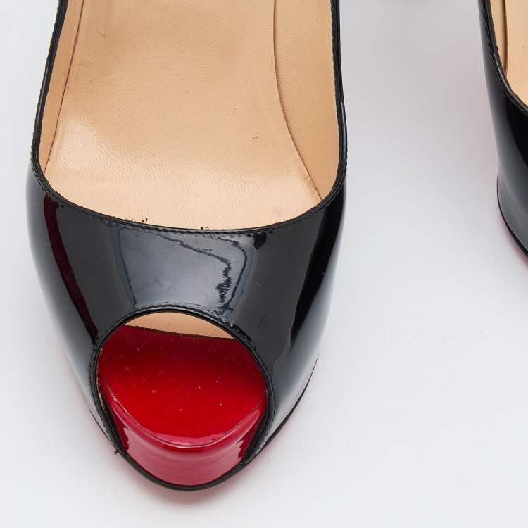 Pre Owned Christian Louboutin Black Patent Leather Very Prive Platform Pumps Size 38.5