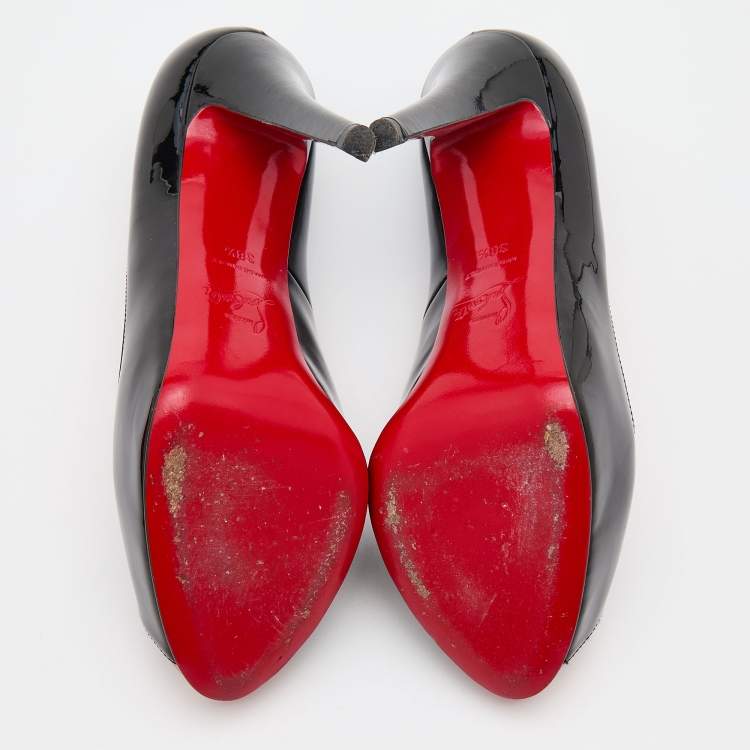 Pre Owned Christian Louboutin Black Patent Leather Very Prive Platform Pumps Size 38.5