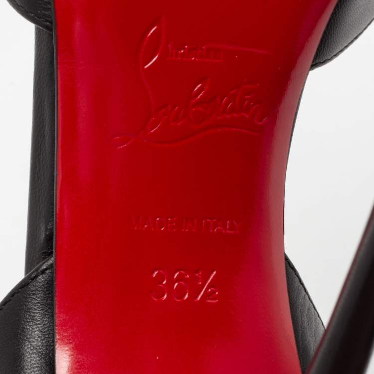 Pre Owned Christian Louboutin Black Leather Maravilla Ankle-Strap Pumps Size 36.5