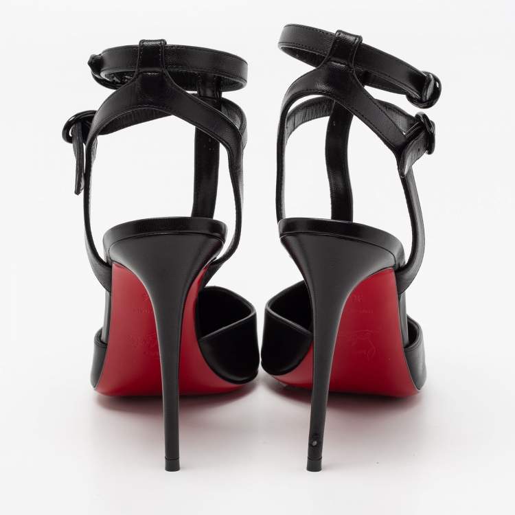 Pre Owned Christian Louboutin Black Leather Maravilla Ankle-Strap Pumps Size 36.5