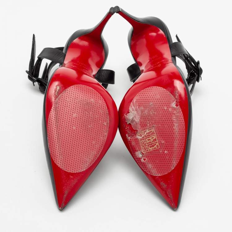 Pre Owned Christian Louboutin Black Leather Maravilla Ankle-Strap Pumps Size 36.5