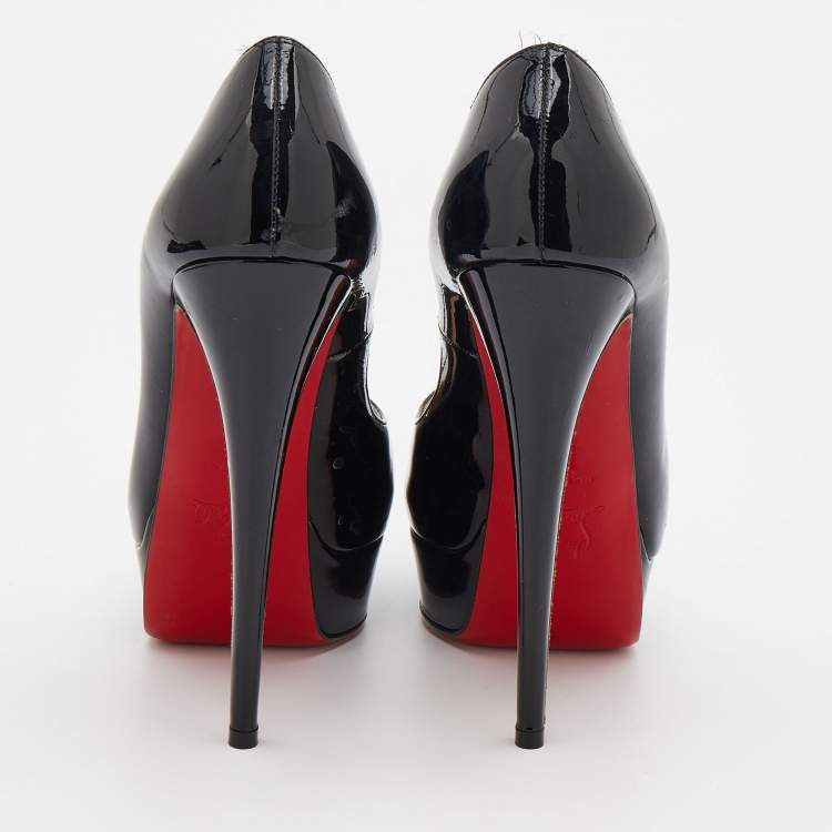 Pre Owned Christian Louboutin Black Patent Leather Lady Peep Toe Platform Pumps Size 38