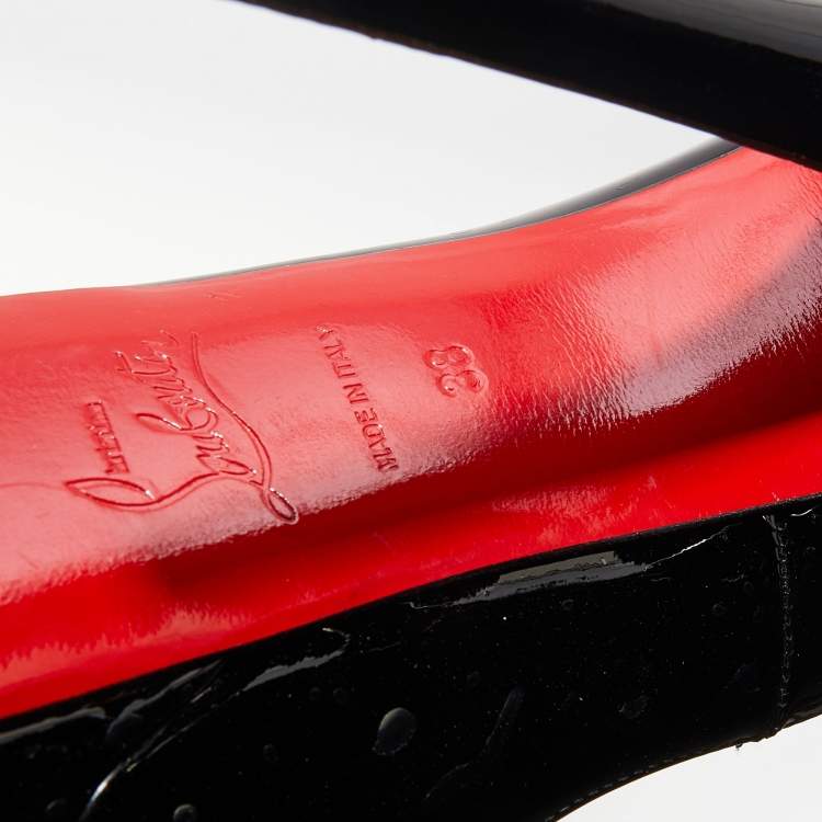 Pre Owned Christian Louboutin Black Patent Leather Lady Peep Toe Platform Pumps Size 38