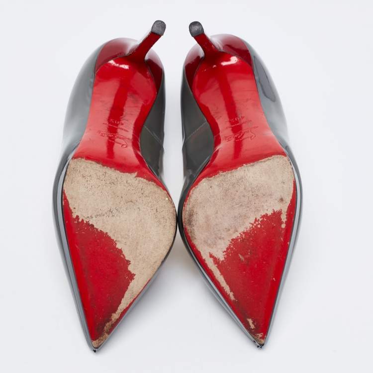 Pre Owned Christian Louboutin Grey Patent Leather Pigalle Plato Pumps Size 40.5