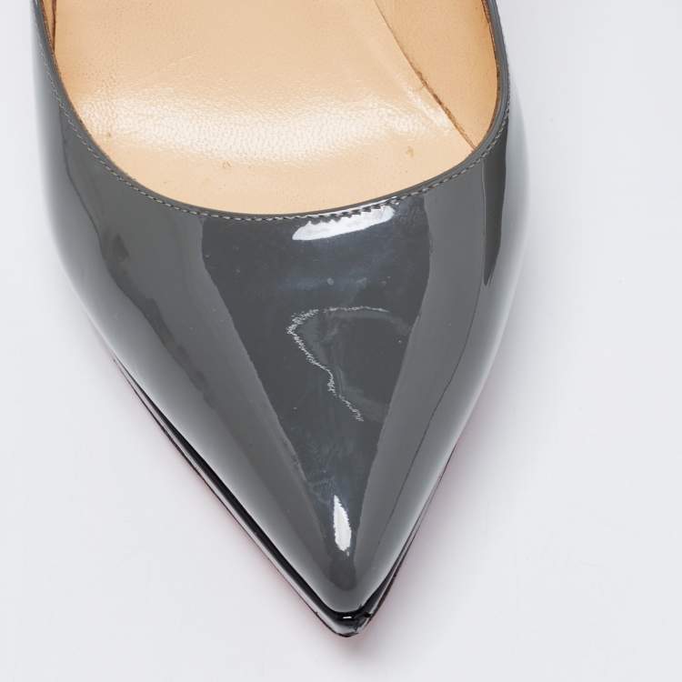 Pre Owned Christian Louboutin Grey Patent Leather Pigalle Plato Pumps Size 40.5