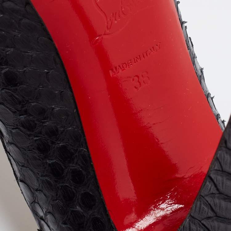 Pre Owned Christian Louboutin Black Python Altadama Peep-Toe Platform Pumps Size 38