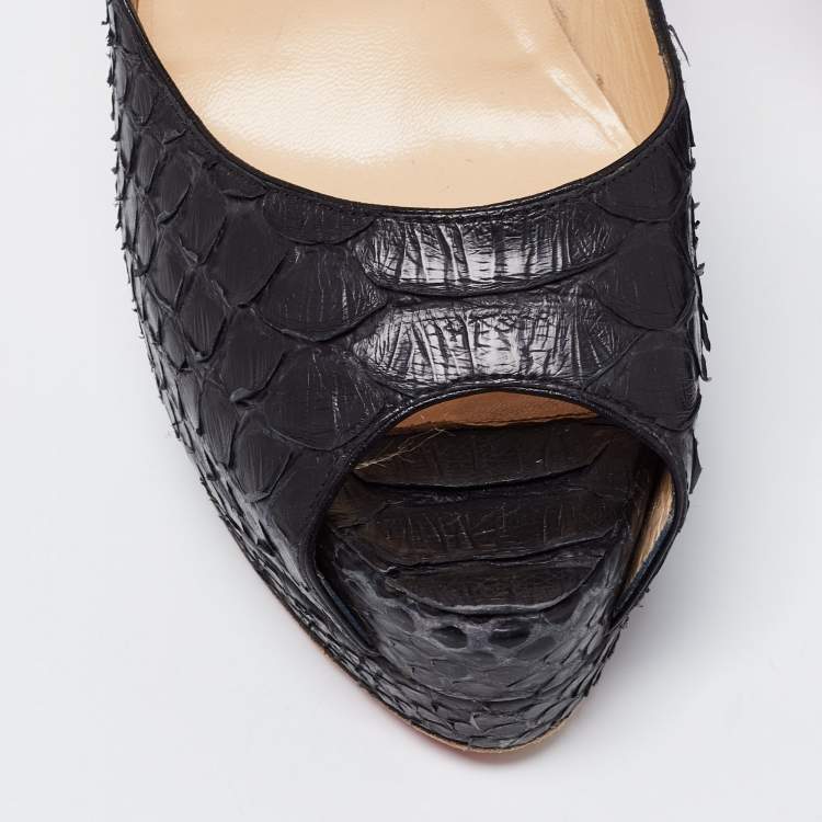 Pre Owned Christian Louboutin Black Python Altadama Peep-Toe Platform Pumps Size 38