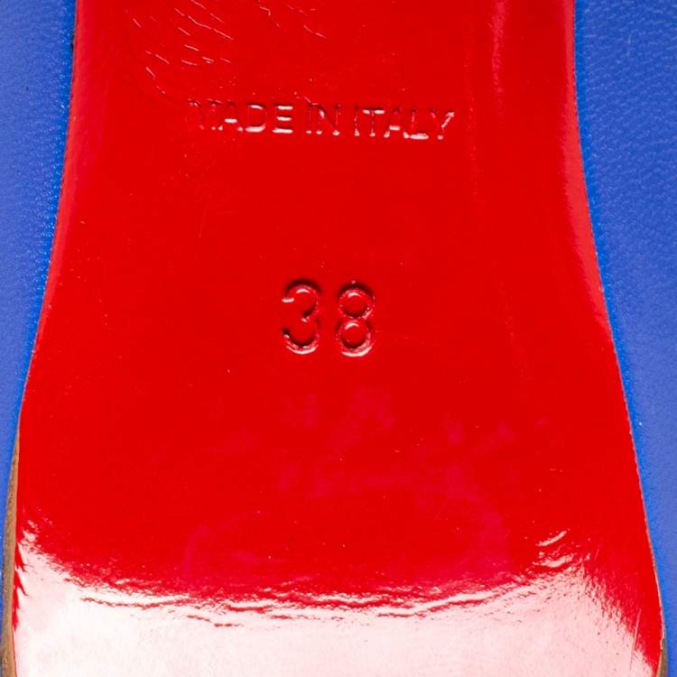 Pre Owned Christian Louboutin Blue Leather Kate 55 Pointed Toe Pumps Size 38
