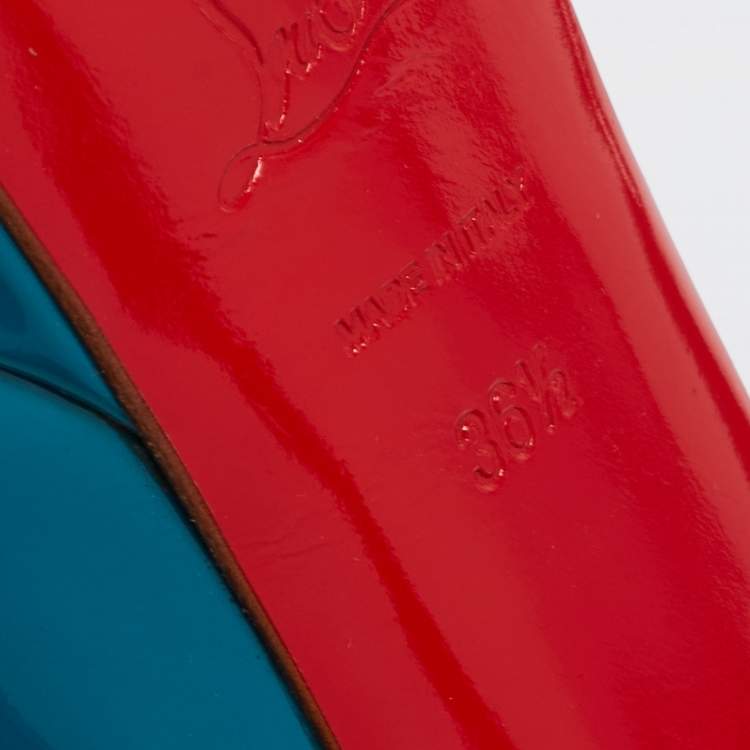Pre Owned Christian Louboutin Sea Green Patent Leather Bianca Platform Pumps Size 36.5
