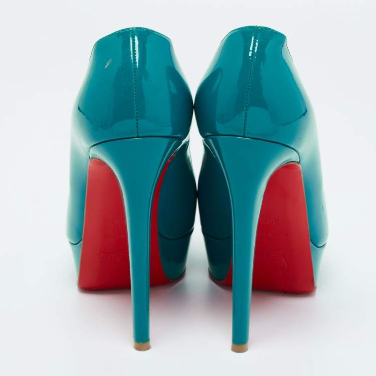 Pre Owned Christian Louboutin Sea Green Patent Leather Bianca Platform Pumps Size 36.5
