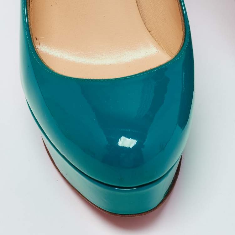 Pre Owned Christian Louboutin Sea Green Patent Leather Bianca Platform Pumps Size 36.5