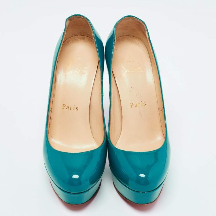 Pre Owned Christian Louboutin Sea Green Patent Leather Bianca Platform Pumps Size 36.5