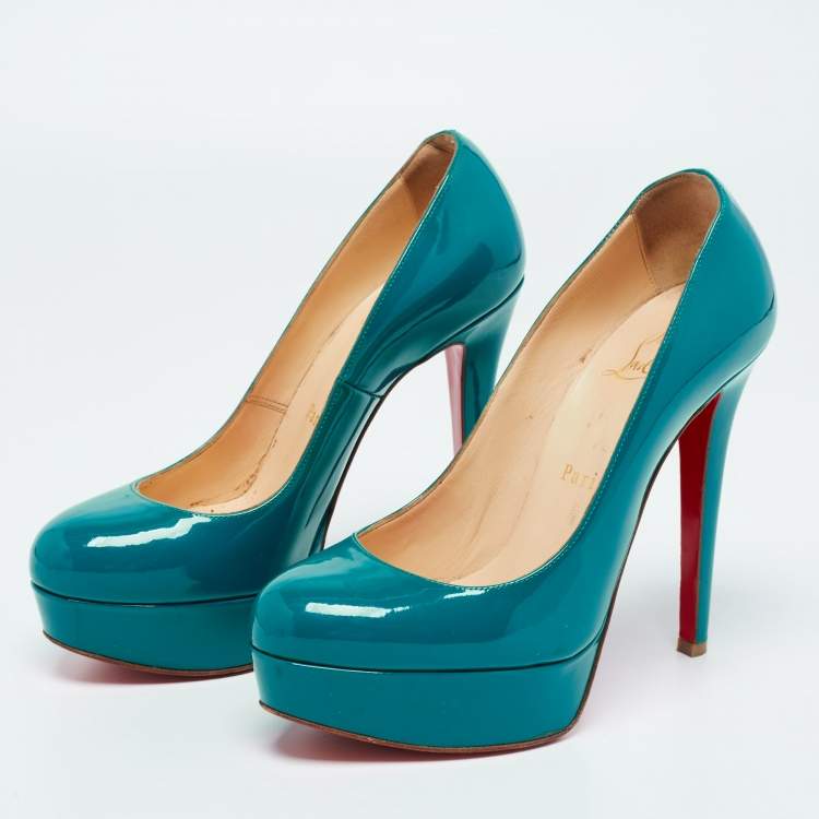 Christian Louboutin Sea Green Patent Leather Bianca Platform Pumps