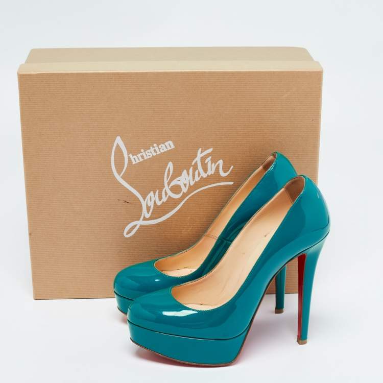 Pre Owned Christian Louboutin Sea Green Patent Leather Bianca Platform Pumps Size 36.5