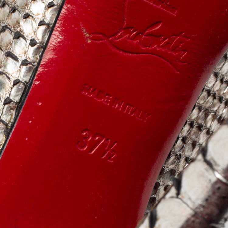 Pre Owned Christian Louboutin Metallic Silver Python Leather Lady Peep Toe Platform Pumps Size 37.5