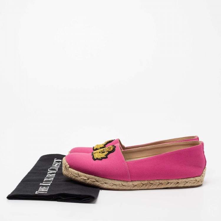 Pre Owned Christian Louboutin Pink Canvas Gala Embroidered Flat Espadrilles Size 38