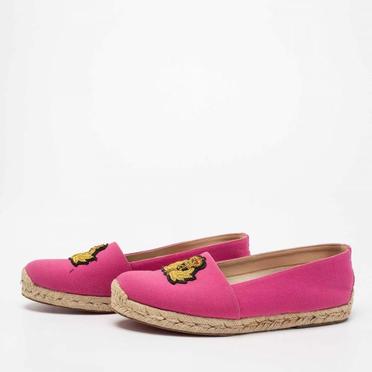 Pre Owned Christian Louboutin Pink Canvas Gala Embroidered Flat Espadrilles Size 38