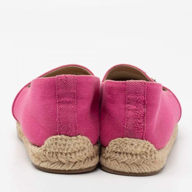 Pre Owned Christian Louboutin Pink Canvas Gala Embroidered Flat Espadrilles Size 38