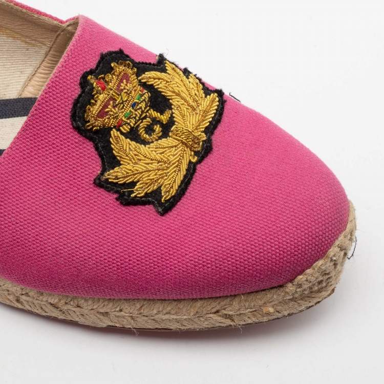 Pre Owned Christian Louboutin Pink Canvas Gala Embroidered Flat Espadrilles Size 38
