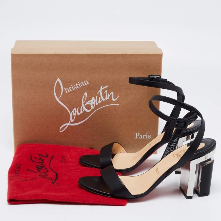 Pre Owned Christian Louboutin Black Leather Tournikouna Plexi-Heel Ankle Strap Sandals Size 40