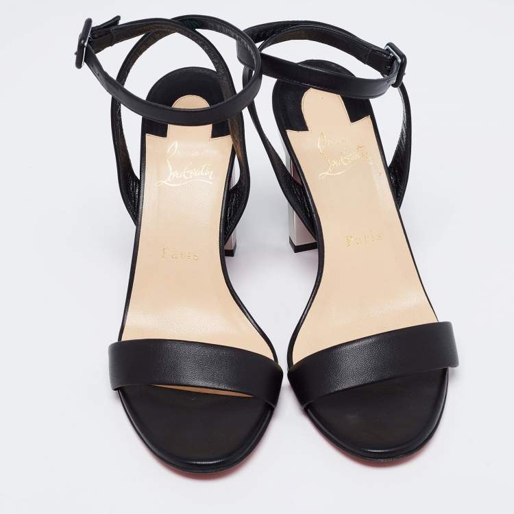 Pre Owned Christian Louboutin Black Leather Tournikouna Plexi-Heel Ankle Strap Sandals Size 40