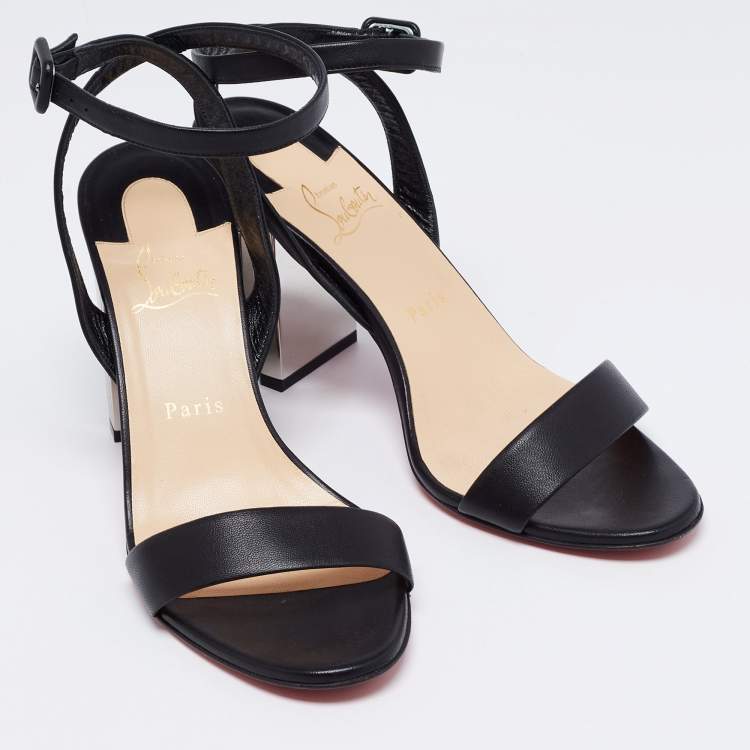 Pre Owned Christian Louboutin Black Leather Tournikouna Plexi-Heel Ankle Strap Sandals Size 40