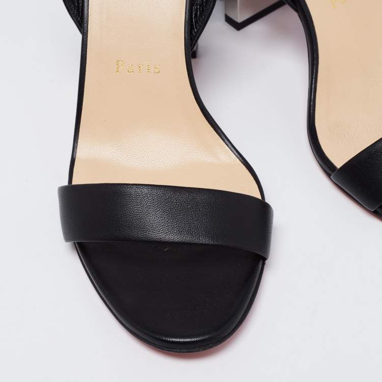Pre Owned Christian Louboutin Black Leather Tournikouna Plexi-Heel Ankle Strap Sandals Size 40