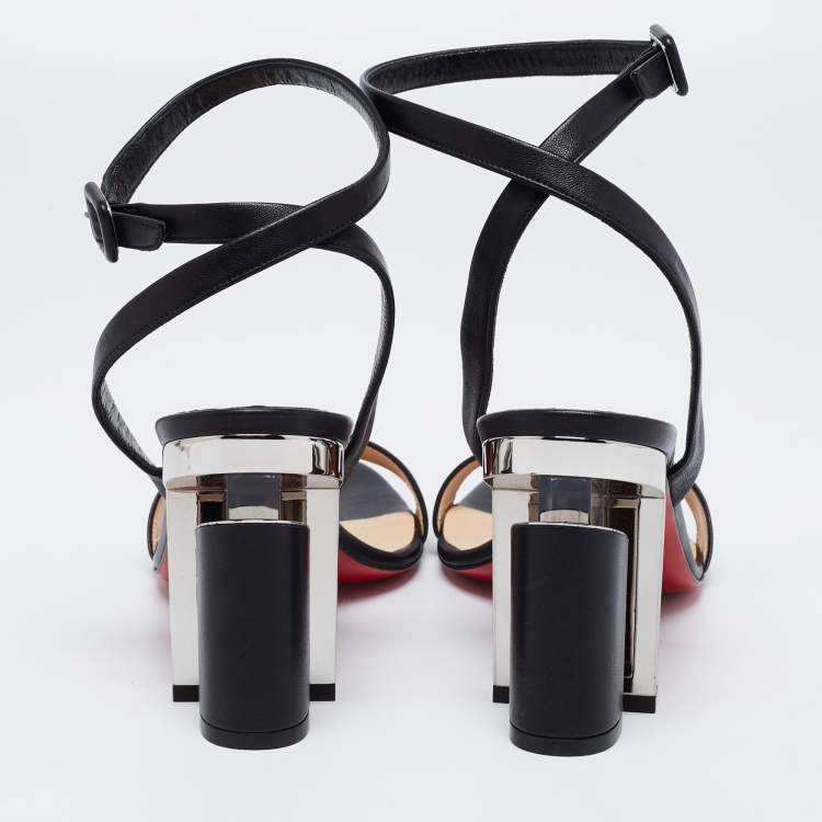 Pre Owned Christian Louboutin Black Leather Tournikouna Plexi-Heel Ankle Strap Sandals Size 40