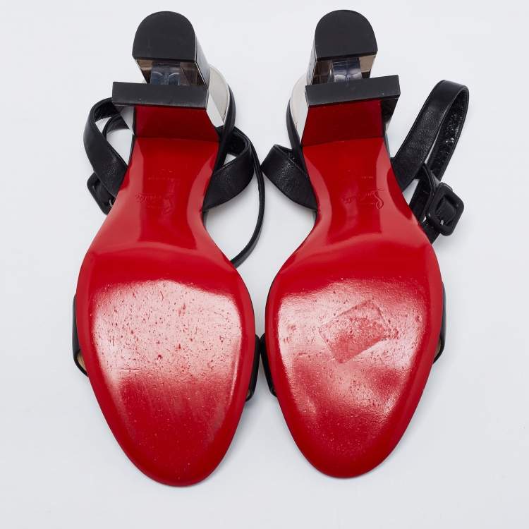 Pre Owned Christian Louboutin Black Leather Tournikouna Plexi-Heel Ankle Strap Sandals Size 40