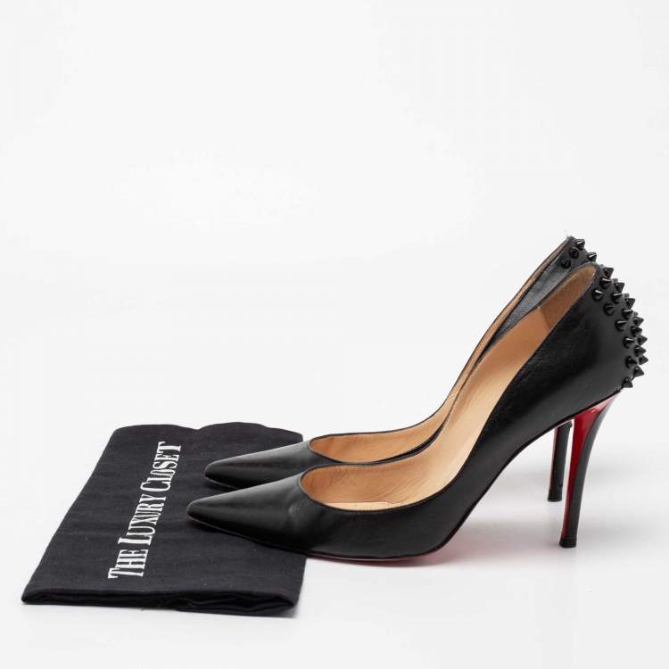 Pre Owned Christian Louboutin Black Leather Zappa Spikes Pumps Size 40