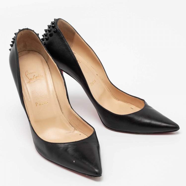 Pre Owned Christian Louboutin Black Leather Zappa Spikes Pumps Size 40