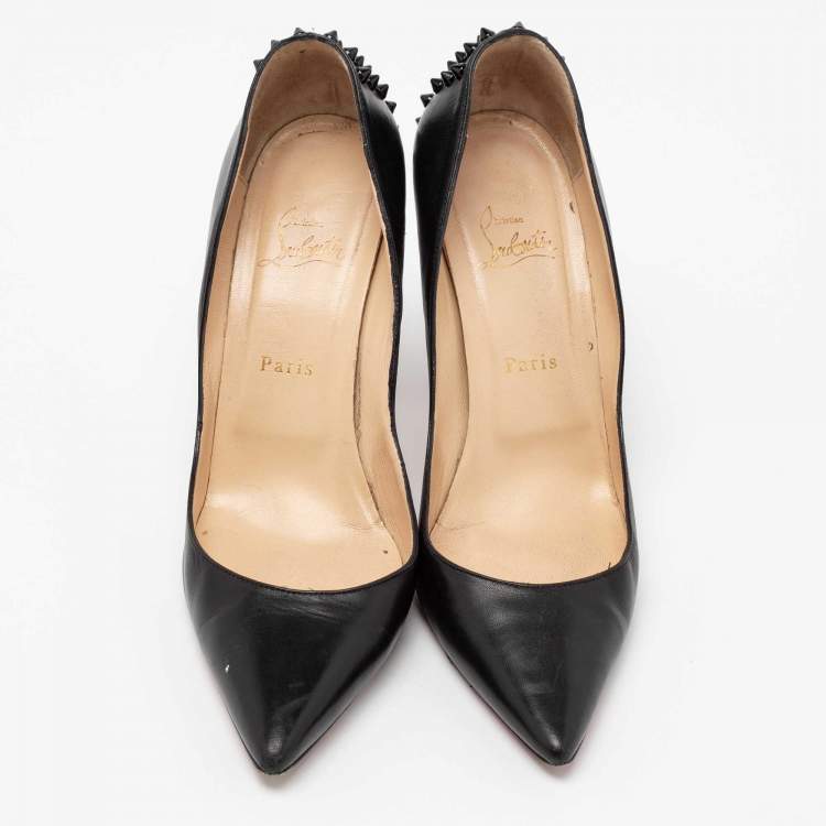 Pre Owned Christian Louboutin Black Leather Zappa Spikes Pumps Size 40