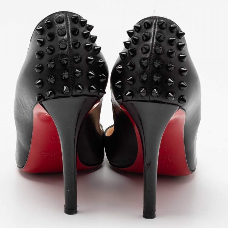 Pre Owned Christian Louboutin Black Leather Zappa Spikes Pumps Size 40