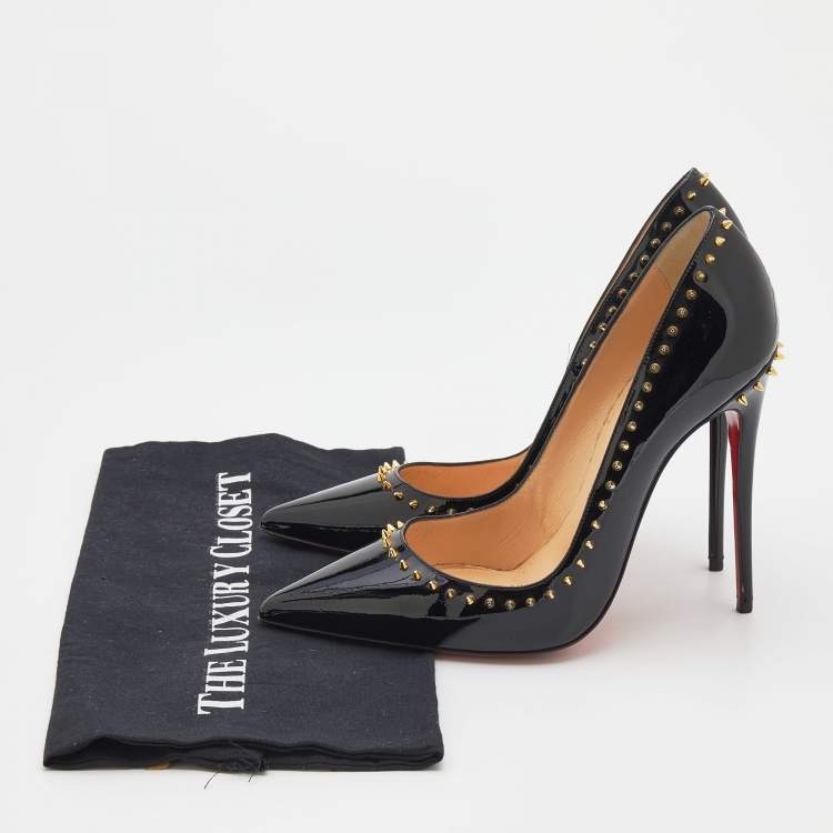 Pre Owned Christian Louboutin Black Patent Leather Anjalina  Pumps Size 39