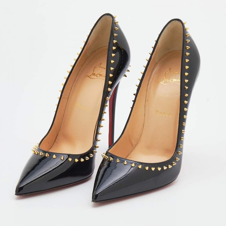 Pre Owned Christian Louboutin Black Patent Leather Anjalina  Pumps Size 39