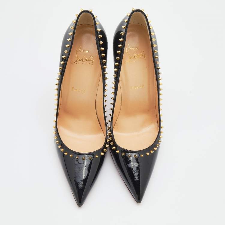Pre Owned Christian Louboutin Black Patent Leather Anjalina  Pumps Size 39