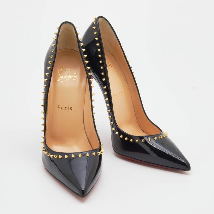 Pre Owned Christian Louboutin Black Patent Leather Anjalina  Pumps Size 39