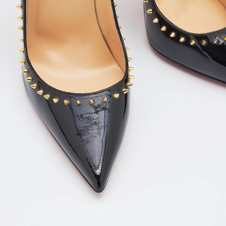 Pre Owned Christian Louboutin Black Patent Leather Anjalina  Pumps Size 39