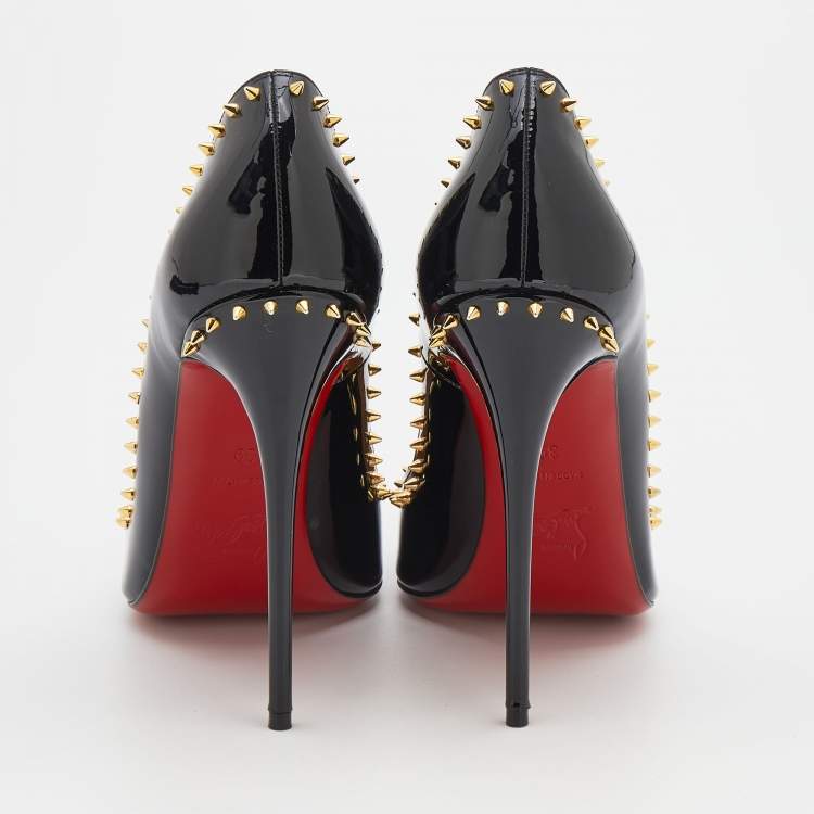 Pre Owned Christian Louboutin Black Patent Leather Anjalina  Pumps Size 39