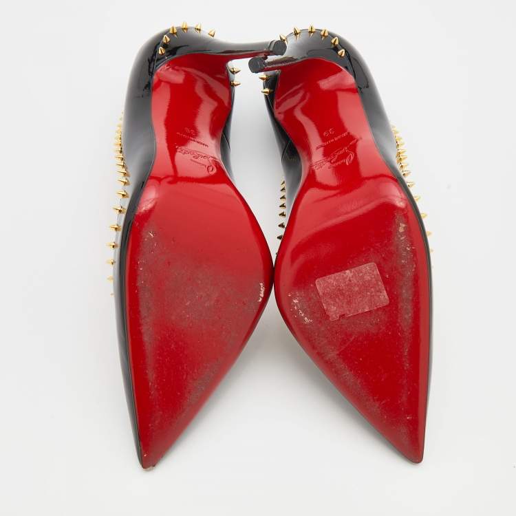 Pre Owned Christian Louboutin Black Patent Leather Anjalina  Pumps Size 39