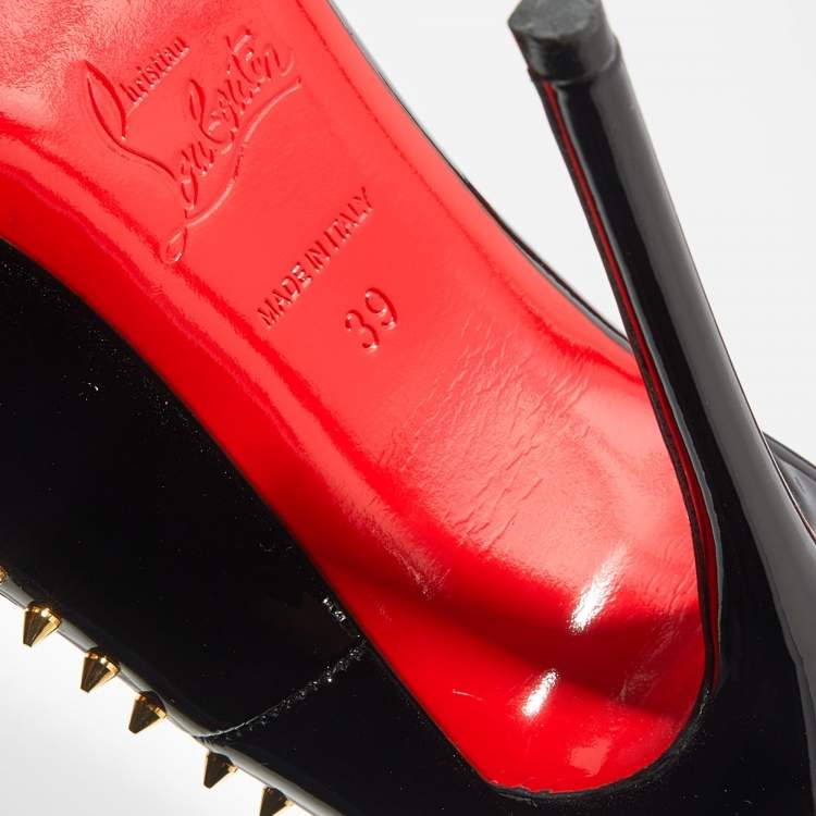 Pre Owned Christian Louboutin Black Patent Leather Anjalina  Pumps Size 39