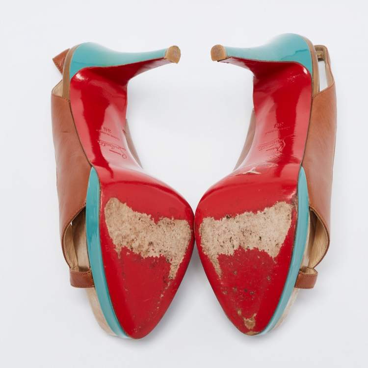 Pre Owned Christian Louboutin Brown Leather Very Croise Slingback Platform Pumps Size 38