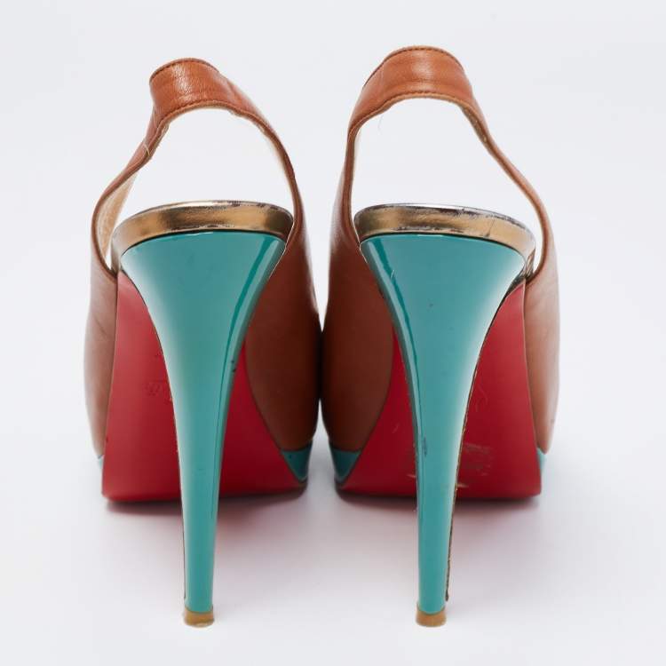 Pre Owned Christian Louboutin Brown Leather Very Croise Slingback Platform Pumps Size 38
