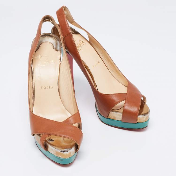 Pre Owned Christian Louboutin Brown Leather Very Croise Slingback Platform Pumps Size 38