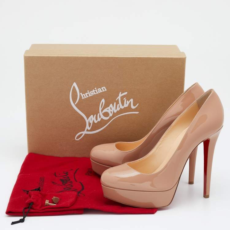 Pre Owned Christian Louboutin Beige Patent Leather Bianca Platform Pumps Size 37.5