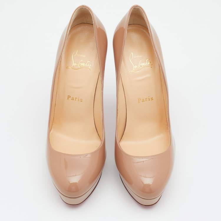 Pre Owned Christian Louboutin Beige Patent Leather Bianca Platform Pumps Size 37.5