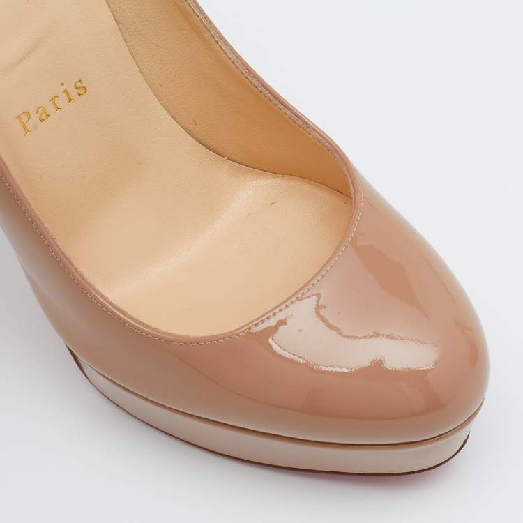 Pre Owned Christian Louboutin Beige Patent Leather Bianca Platform Pumps Size 37.5